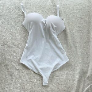 Wolford Mat De Luxe Form String Bodysuit, White, Size Medium/C Cup,